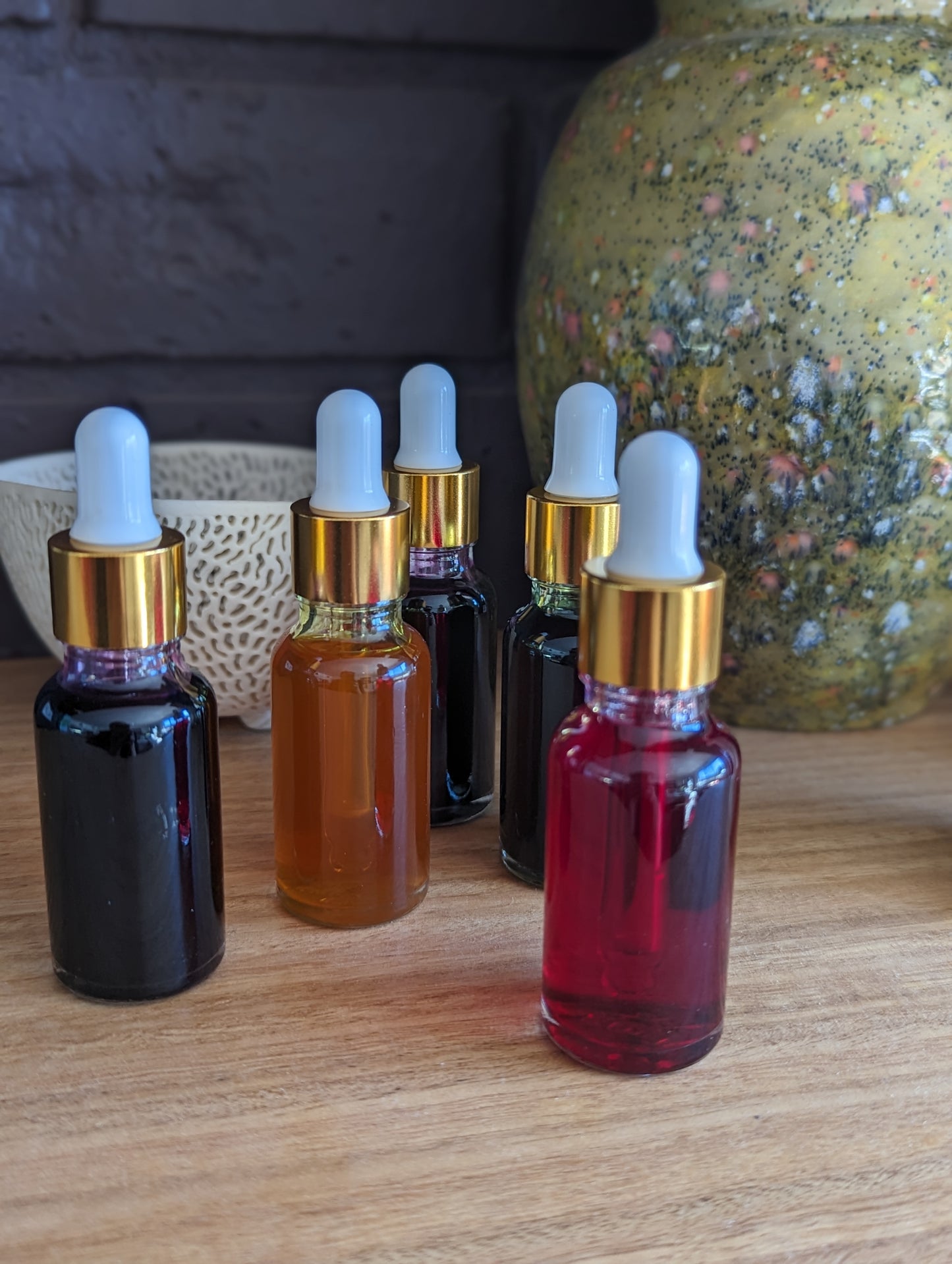 Set of three glass dropper bottles. 20mL