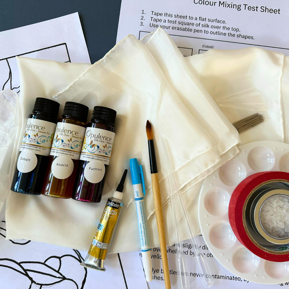 Silk painting course and kit.